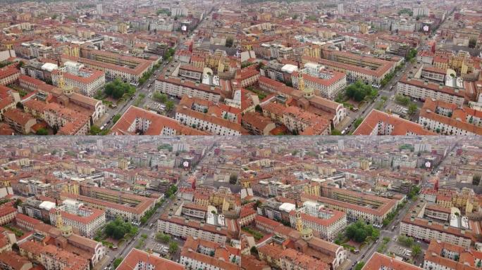 意大利白天米兰城市景观屋顶空中全景4k