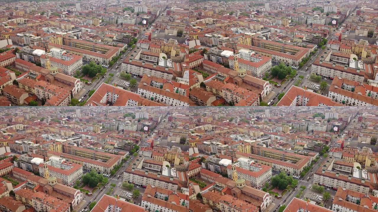 意大利白天米兰城市景观屋顶空中全景4k
