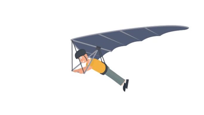 悬挂式滑翔机。滑翔伞飞行的动画。卡通