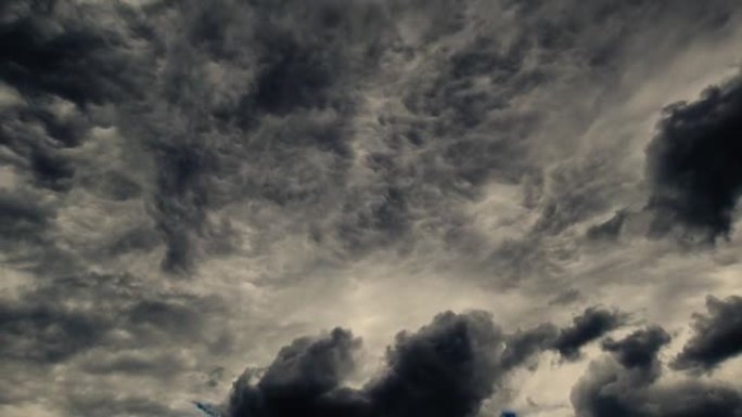 雷雨前有灰云的时间流逝。多雨的灰色天空。