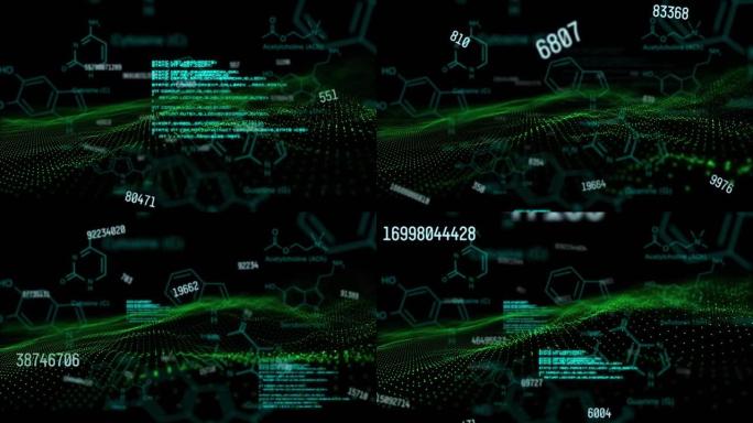 屏幕上数字变化、化合物和数据处理的动画