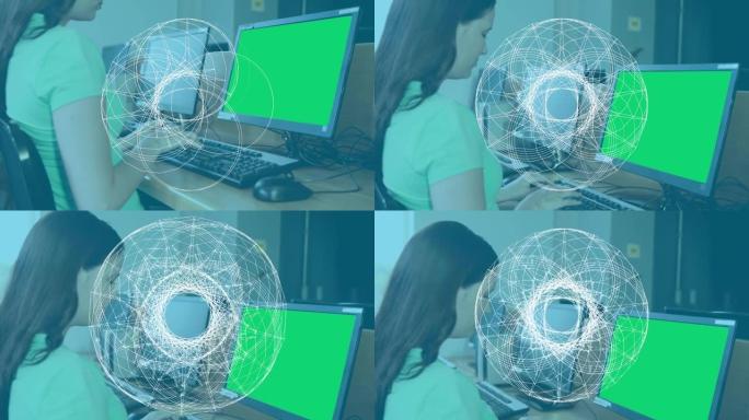 使用计算机扫描女学生的范围动画