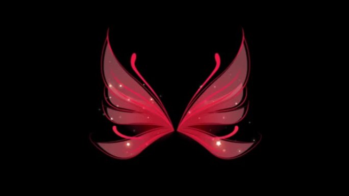 黑色背景上的动画红蝴蝶翅膀幻想风格。
