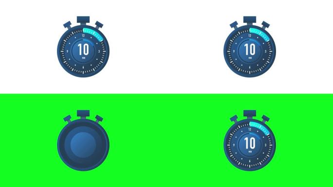 10分钟计时器。平面样式的秒表图标。运动图形。