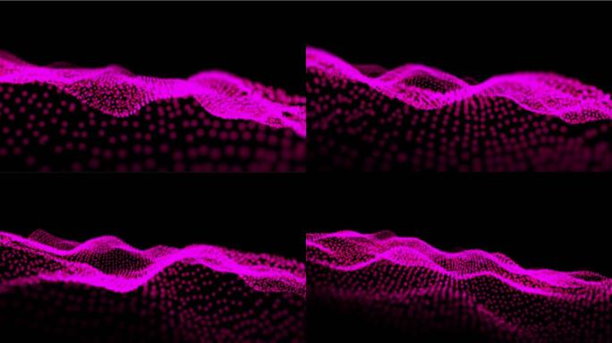 黑色背景上起伏的轮廓中的粉红色粒子动画