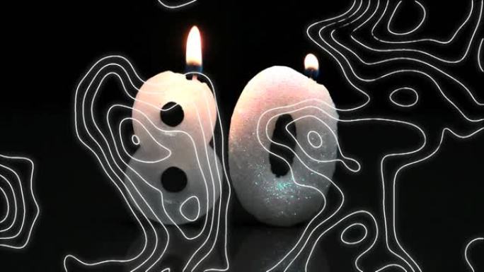白色轮廓线在80号点燃的生日蜡烛上移动的动画