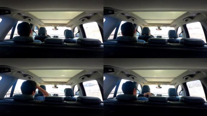 在4k的阴天，从后面的汽车里看到的高速公路上向南行驶的朋友的快速摄像头