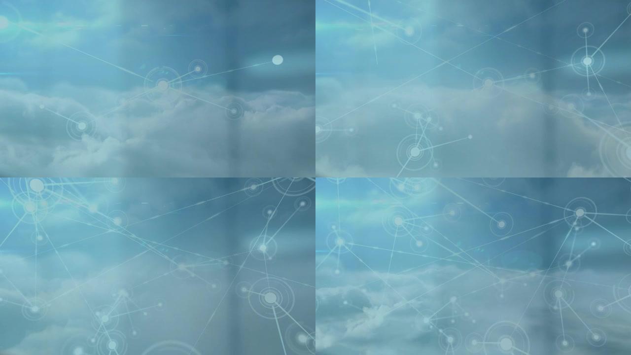 背景中云和天空统计的连接网络动画