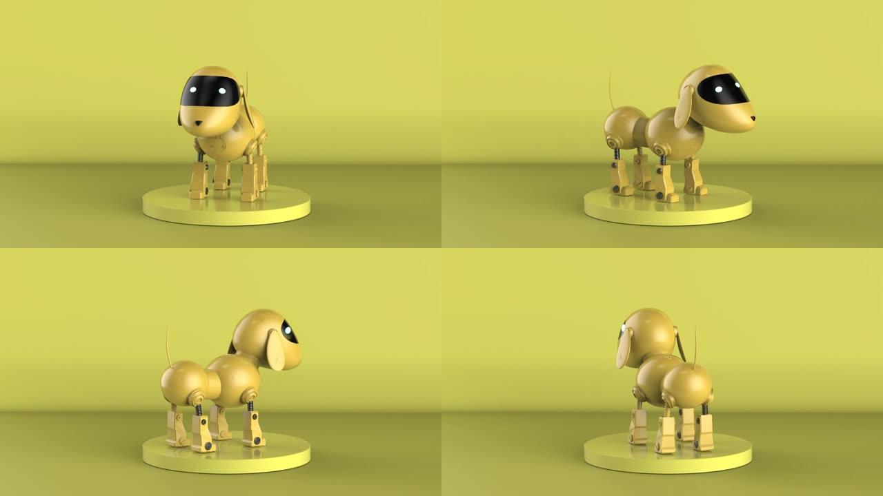 黄色背景上的黄色狗机器人