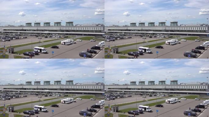 普尔科沃机场航站楼从街上看到门面，白天。俄罗斯，圣彼得堡