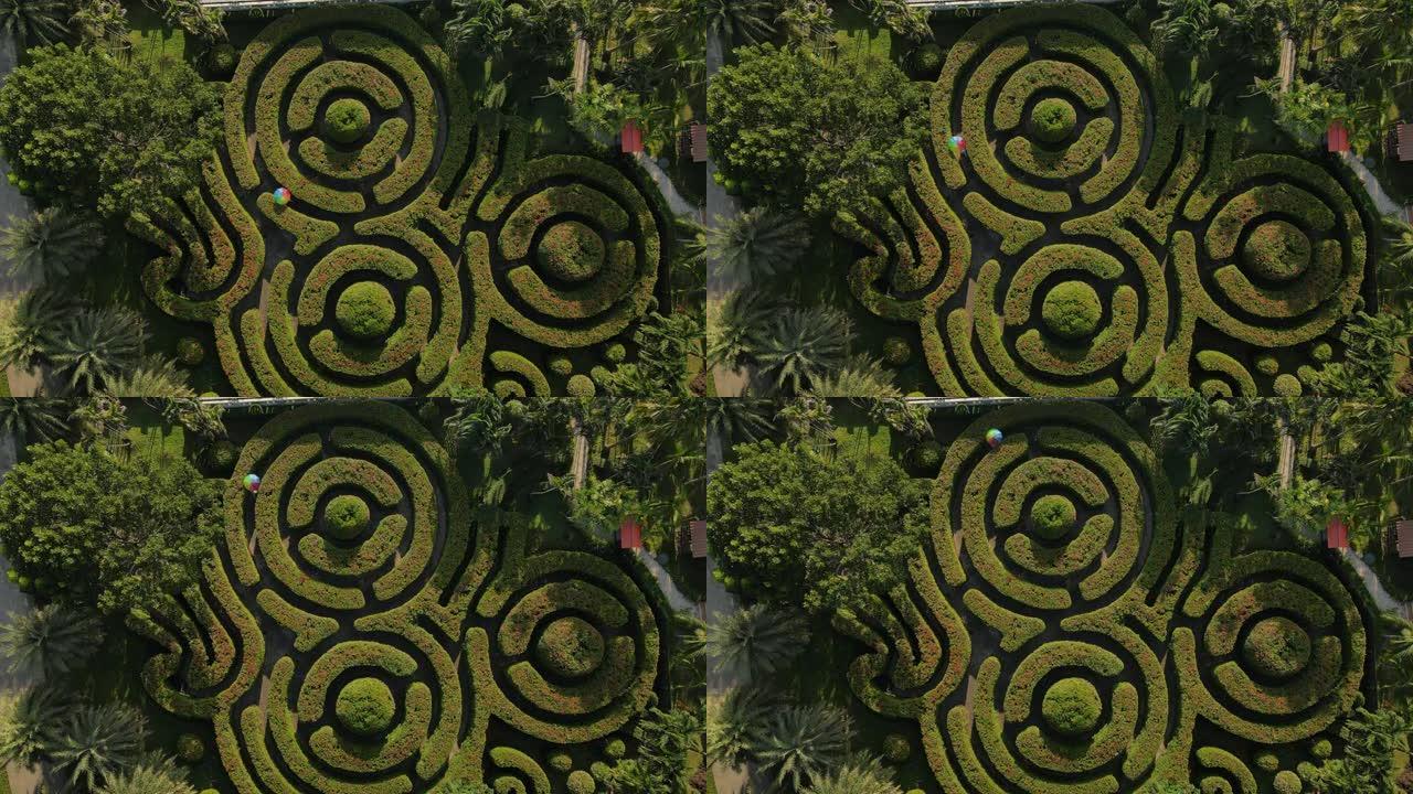 4K UHD空中无人机拍摄走人在迷宫花园