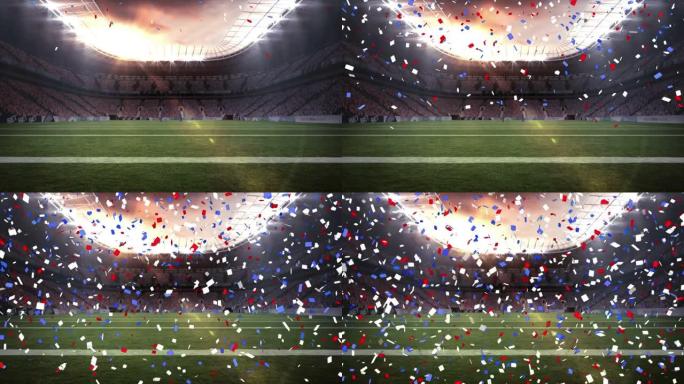 橄榄球体育场上空掉落的五彩纸屑动画