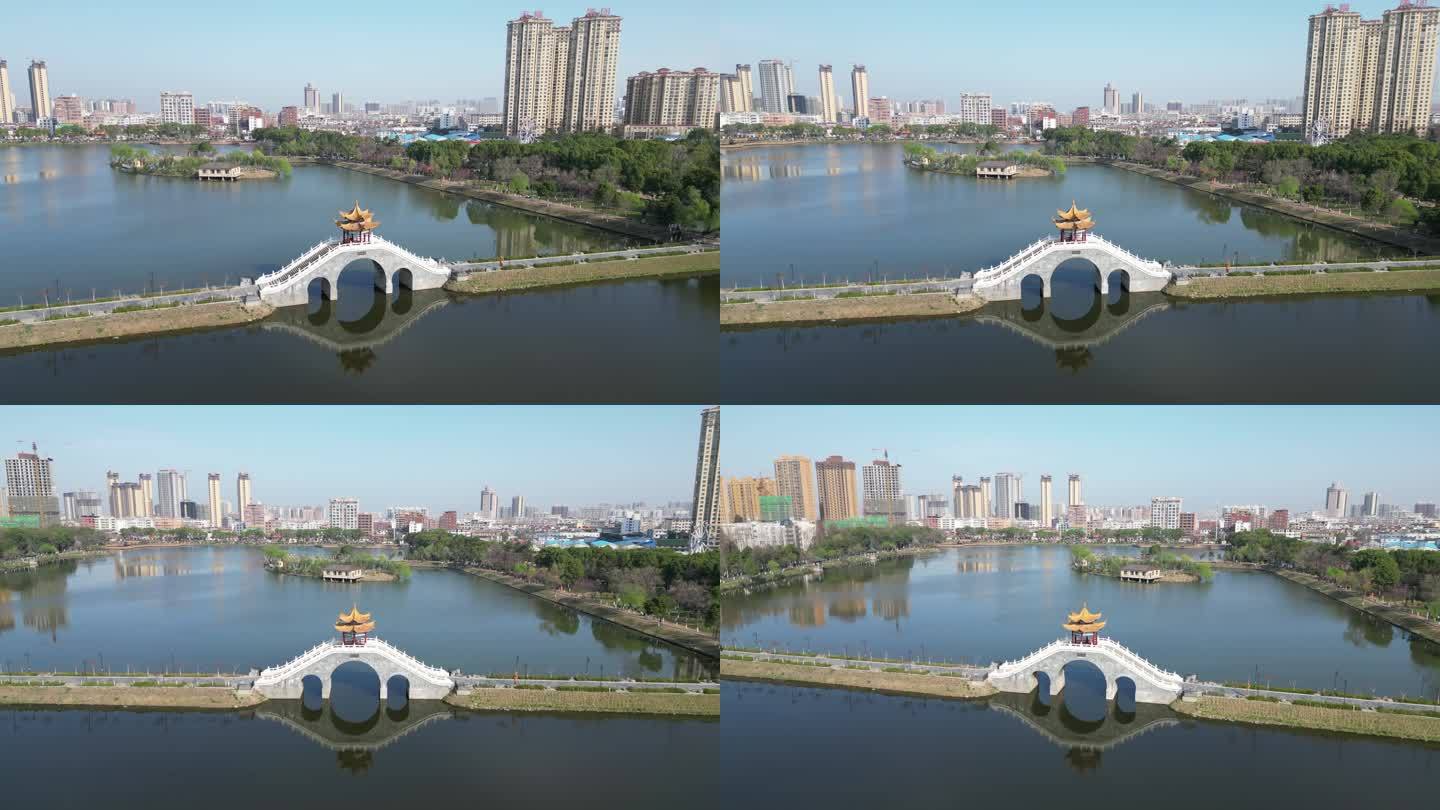 信阳固始秀水公园全景环绕航拍4K原视频