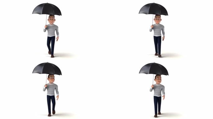 有趣的3D卡通人物带伞行走