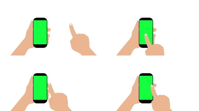 手手指触摸屏幕。食指触摸按点击移动视频动画。动画移动手机。幻灯片4k