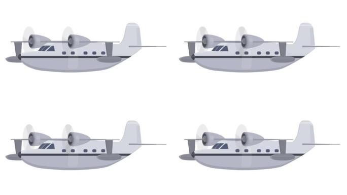 水上飞机。飞机飞行的动画。卡通