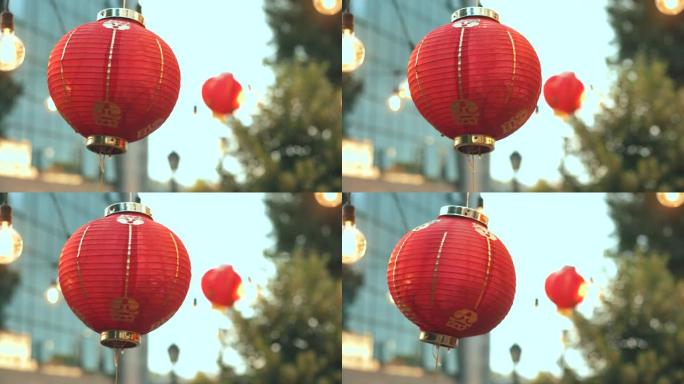 中国亚洲灯笼在城市，韩国新年的特写镜头