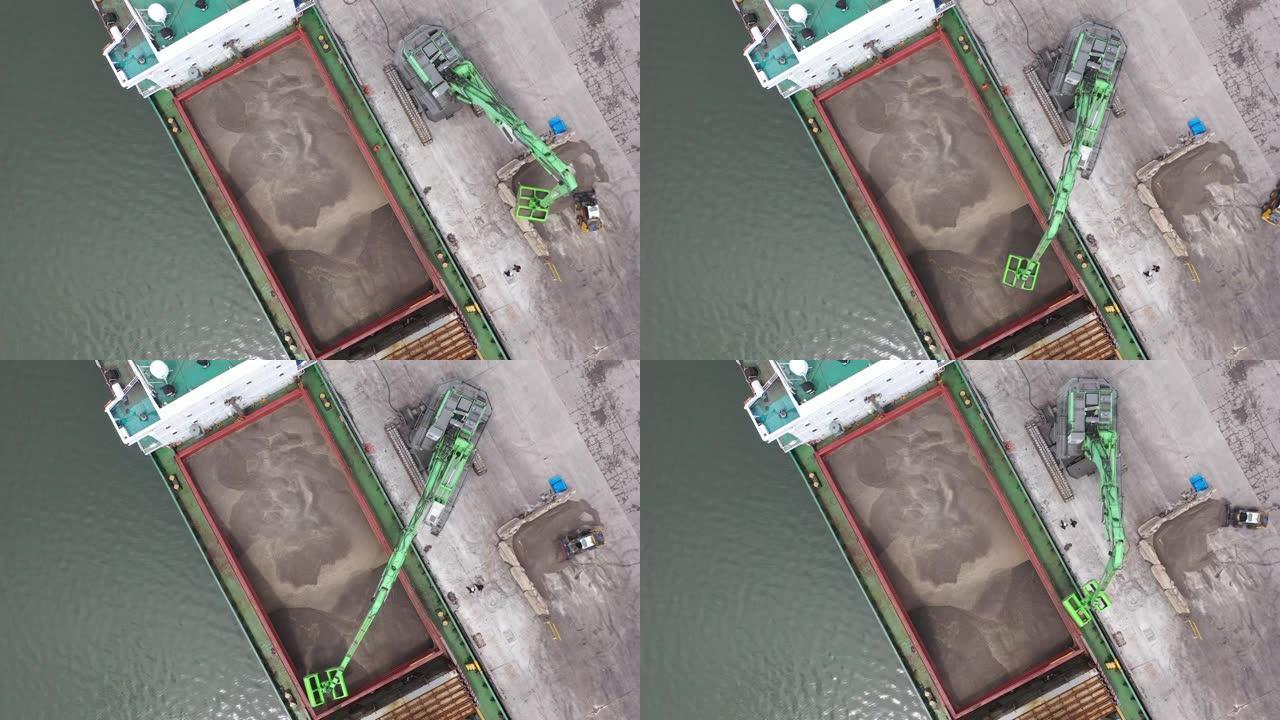 国际港口装载水泥的货船的4k分辨率。