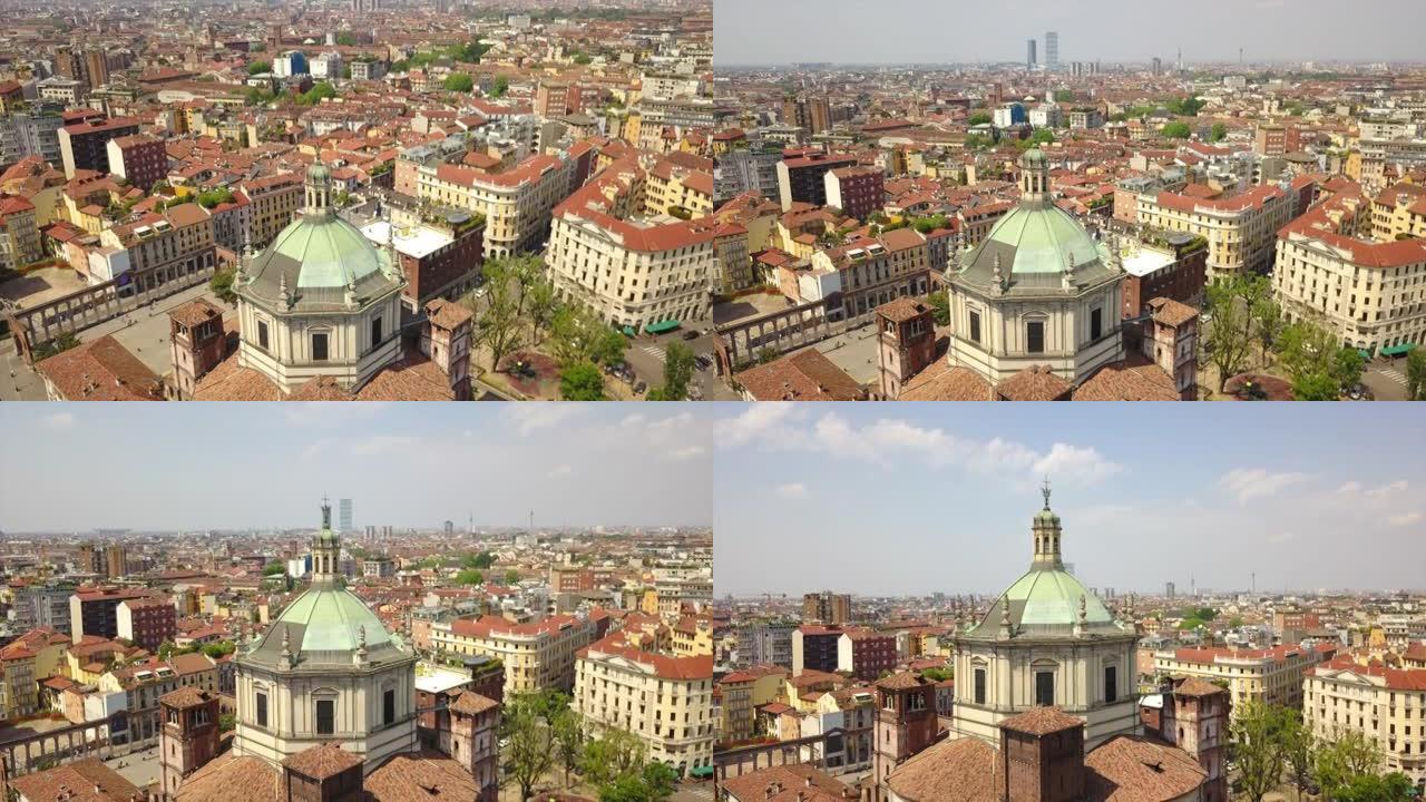 意大利晴天米兰市教堂空中全景4k