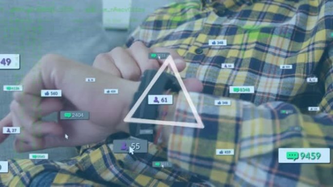 使用智能手表在人上制作三角形和社交媒体图标的动画