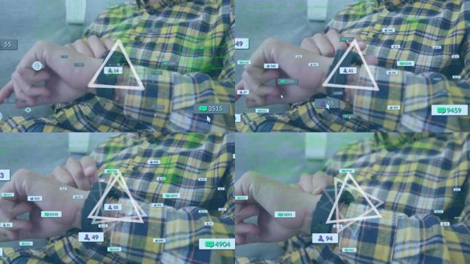 使用智能手表在人上制作三角形和社交媒体图标的动画