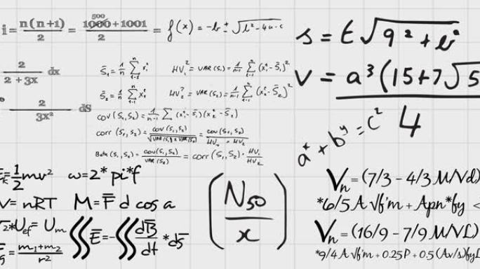 手写数学方程在方形笔记本页面上移动的动画