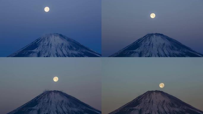 静冈县大山町富士山落下的满月