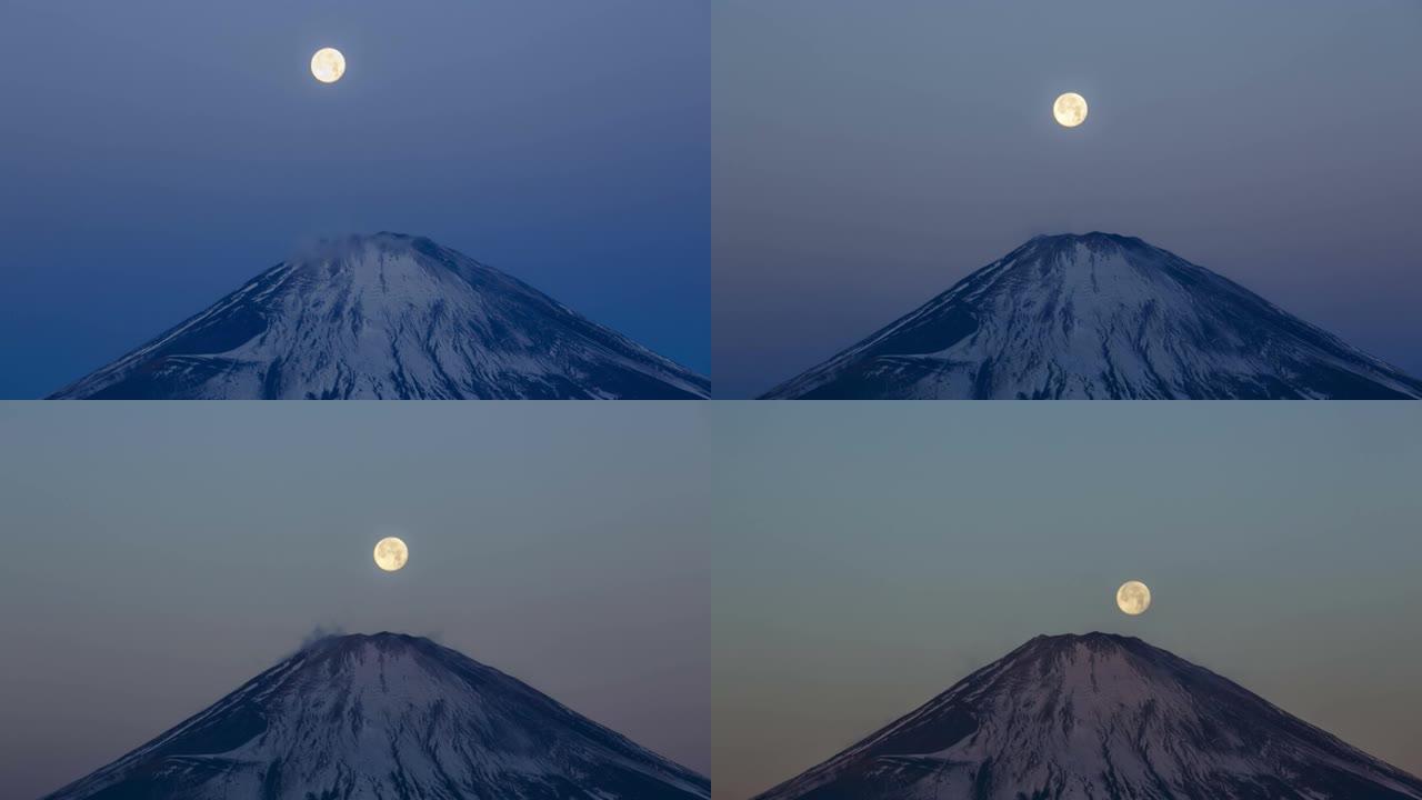 静冈县大山町富士山落下的满月