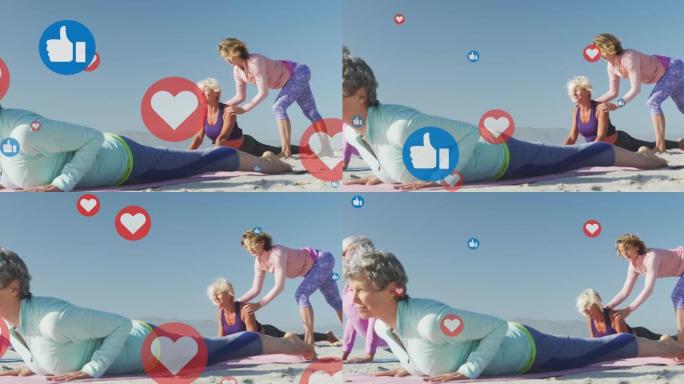 社交媒体图标在高级女性锻炼中的动画