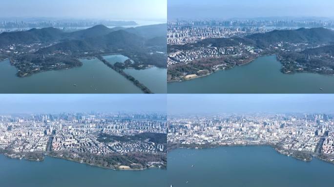 4K航拍春天的杭州西湖 俯瞰大半个杭州城