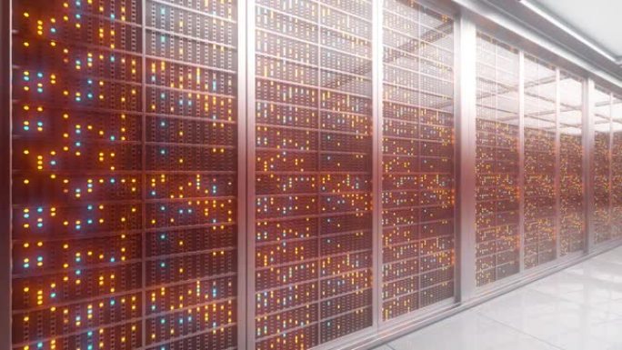 计算机网络安全服务器机房数据中心中的服务器机架3d动画