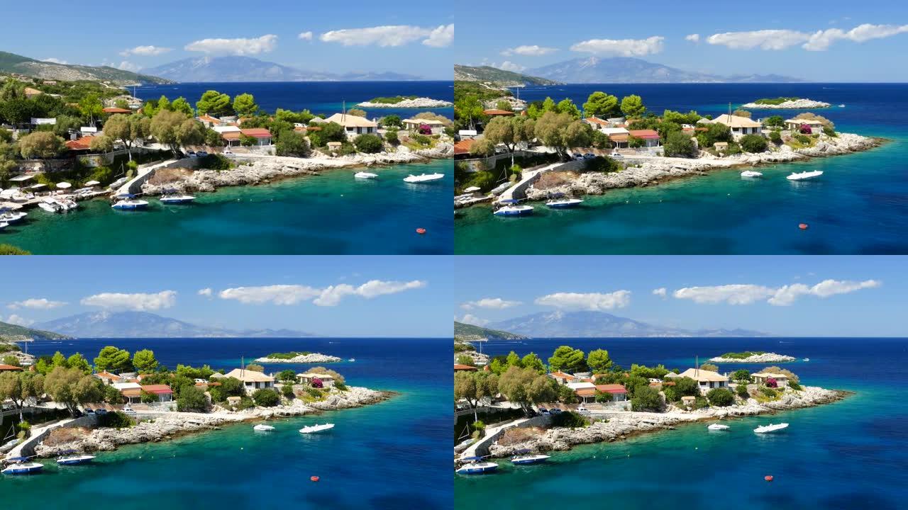 希腊Vromi港扎金索斯悬崖周围海湾的4k视频全景