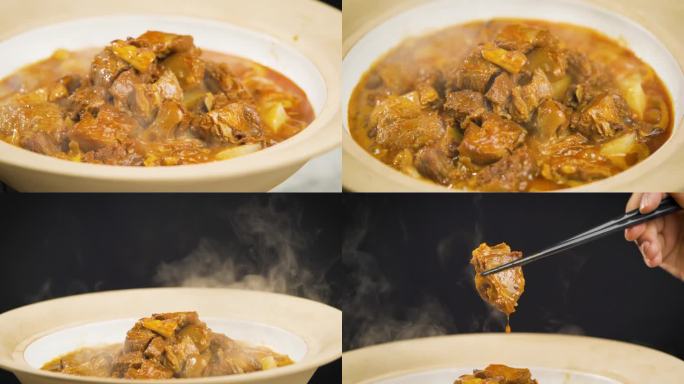 传统美食湘菜红煨山羊肉多角度4K30帧