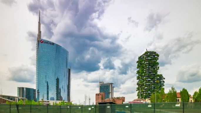 意大利日光米兰市现代街区公园全景4k延时