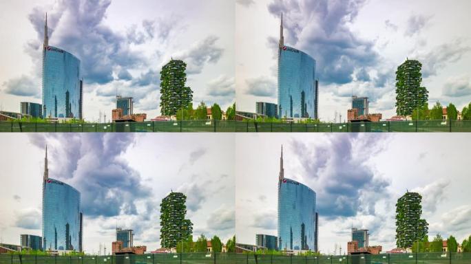 意大利日光米兰市现代街区公园全景4k延时