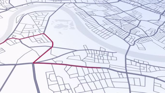 gps地图导航系统动画路线目的地3d城市街道。搜索方向、轨迹或地址。引脚位置检测。测绘技术与定位高科