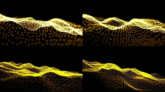 黑色背景上起伏的轮廓中的黄色粒子的动画