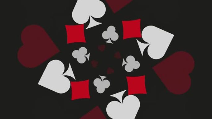 钻石、棍棒、红心、黑桃是黑底的扑克牌符号。动画螺旋是赌博概念的简单运动图形