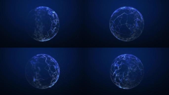 抽象蓝色丛球体背景。工作主题、业务或技术的抽象plexus sphere。