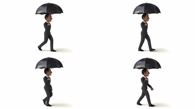 有趣的3D卡通商务男子带伞行走