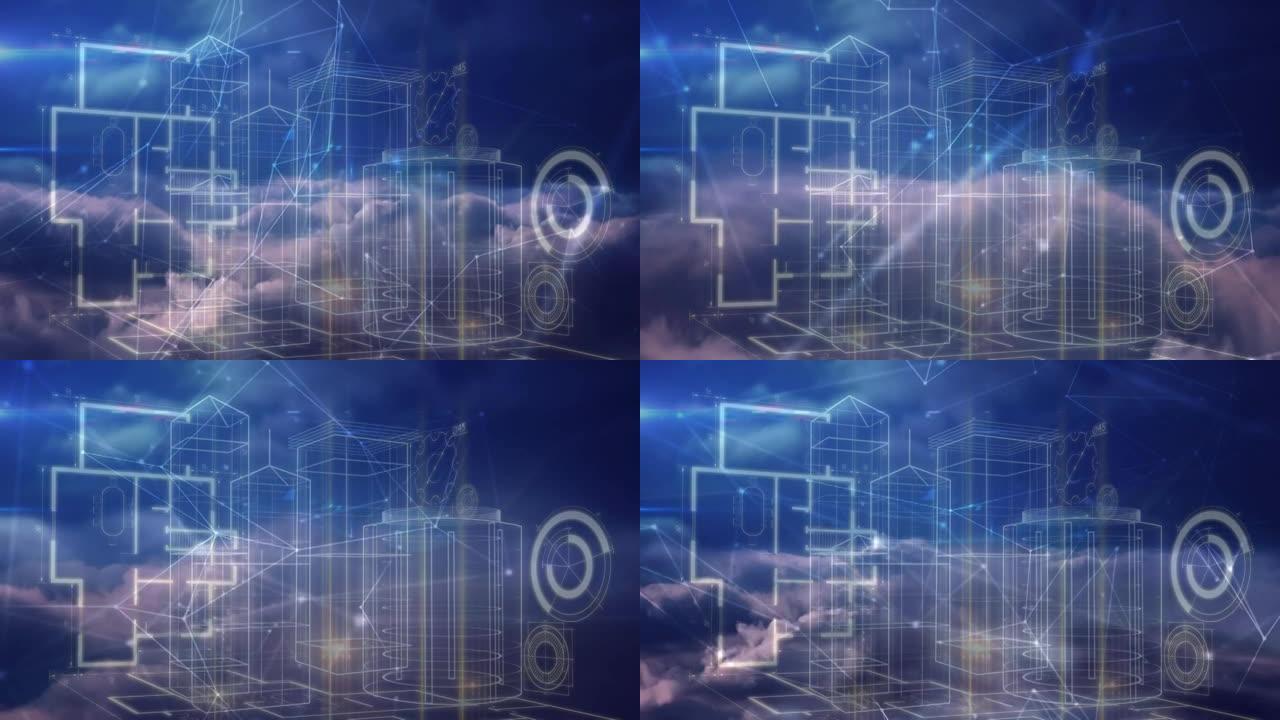 3d城市模型上的连接网络对抗蓝天中的云