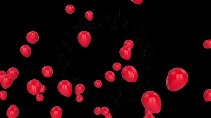 黑色背景上升起的漂浮红色气球动画