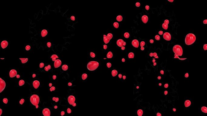 黑色背景上升起的漂浮红色气球动画
