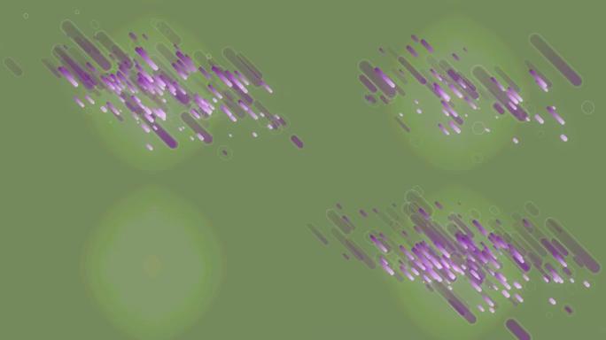 在绿色背景上移动的多个紫色光步道的动画