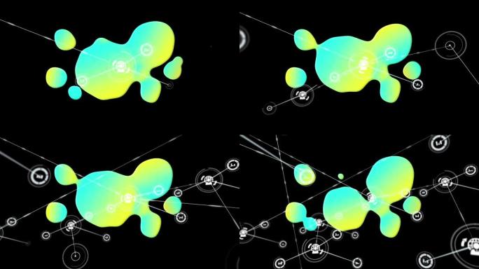 黑色背景上的连接网络和发光斑点的动画