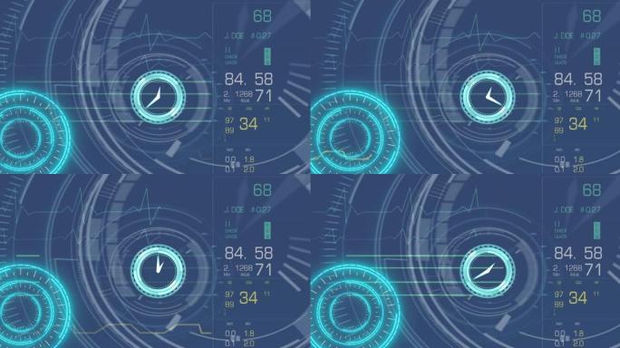 时钟、示波器扫描和数据处理在屏幕上的动画