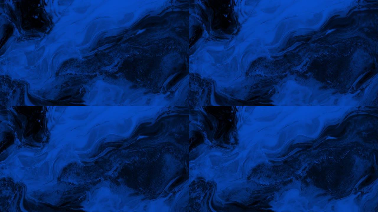 黑色背景上充满活力的蓝色液体在催眠运动中流动的动画