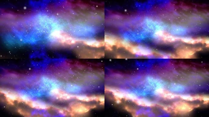 宇宙中充满活力的紫色云和星星的动画