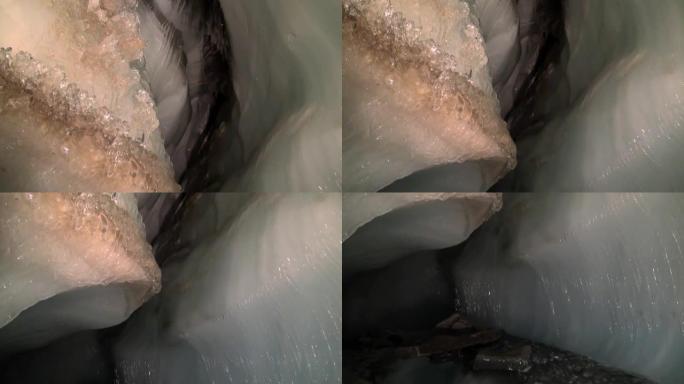 冰洞中的冰钟乳石和石笋。