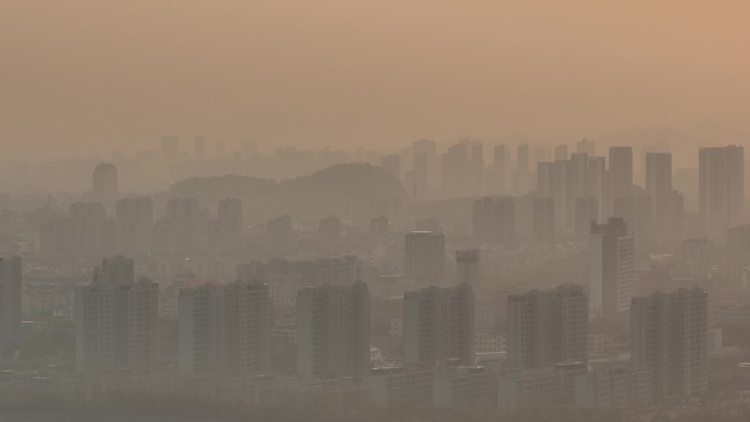 江南城市雾霾扬尘浮尘沙尘暴空气污染实拍